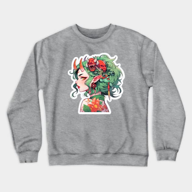 Emerald Asian Demon Crewneck Sweatshirt by DarkSideRunners